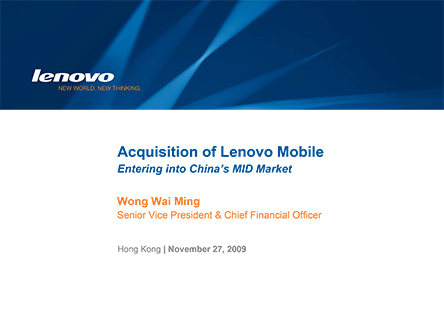 Lenovo Acquired Mobile Handset Business